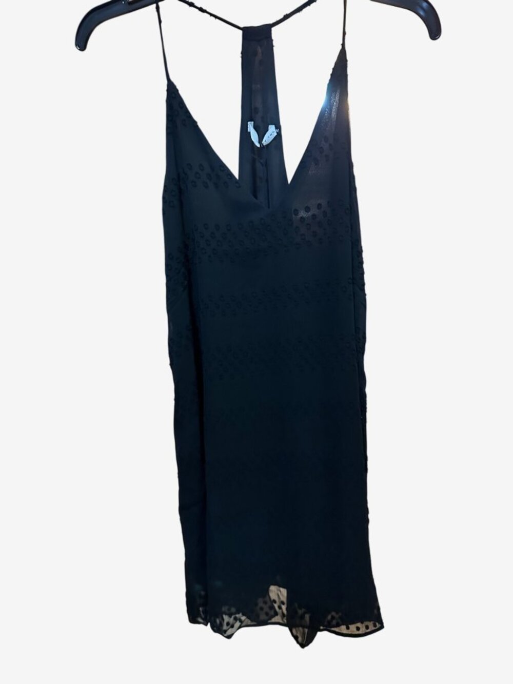 Three Eighty Two Black Sleeveless Sheer Polka Dot Slip Dress Back Tie Detail